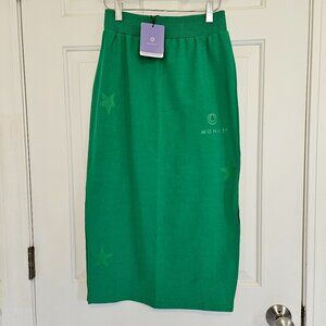 Green French Terry Skirt Women’s Medium Elastic Waist Side Slit Athleisure NWT